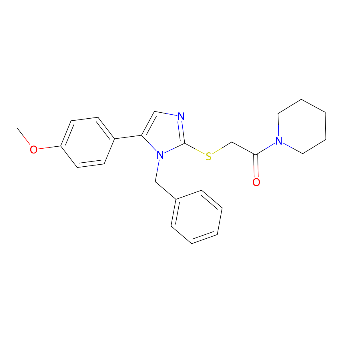 2-((1-benzyl-5-(4-methoxyphenyl)-1H-imidazol-2-yl)thio)-1-(piperidin-1-yl)ethanone molecular structure, CAS 1207008-64-7