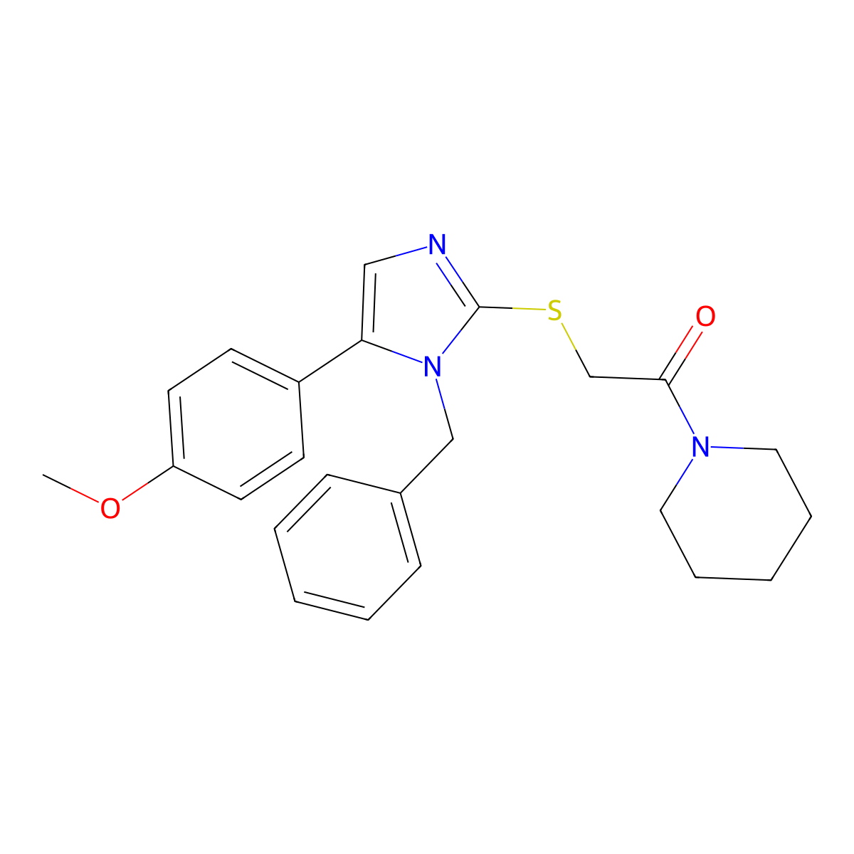 2-((1-benzyl-5-(4-methoxyphenyl)-1H-imidazol-2-yl)thio)-1-(piperidin-1-yl)ethanone molecular structure, CAS 1207008-64-7