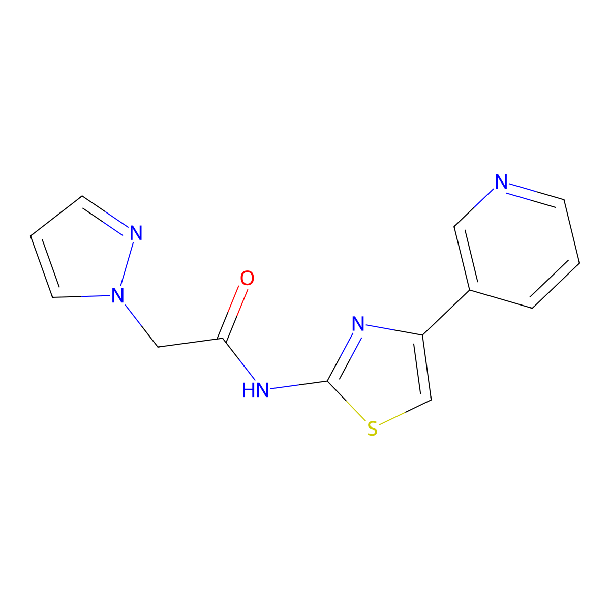 2-(1H-pyrazol-1-yl)-N-(4-(pyridin-3-yl)thiazol-2-yl)acetamide molecular structure, CAS 1207008-66-9