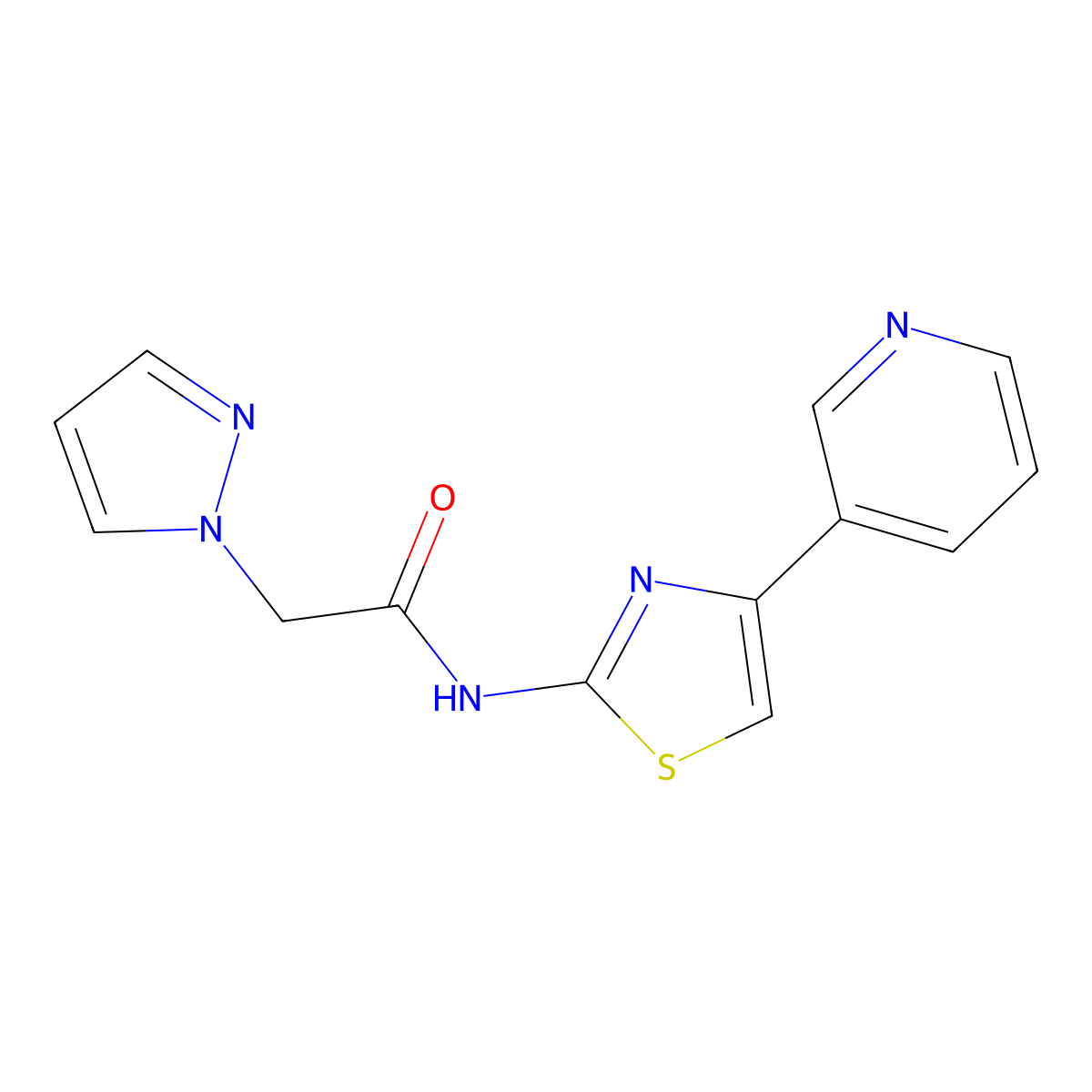 2-(1H-pyrazol-1-yl)-N-(4-(pyridin-3-yl)thiazol-2-yl)acetamide molecular structure, CAS 1207008-66-9