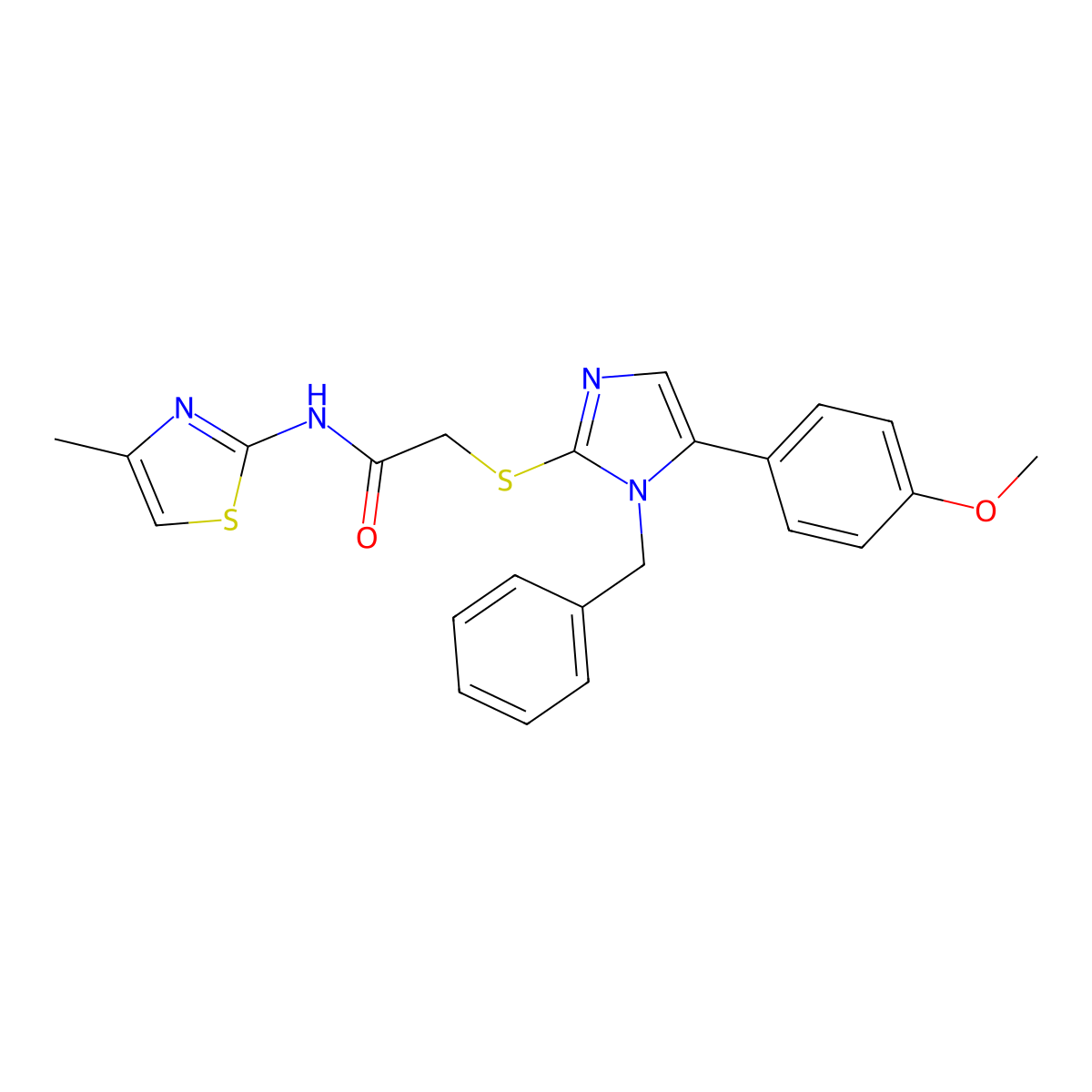 2-((1-benzyl-5-(4-methoxyphenyl)-1H-imidazol-2-yl)thio)-N-(4-methylthiazol-2-yl)acetamide molecular structure, CAS 1207008-76-1