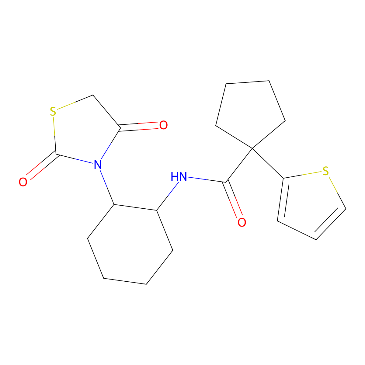 N-(2-(2,4-dioxothiazolidin-3-yl)cyclohexyl)-1-(thiophen-2-yl)cyclopentanecarboxamide molecular structure, CAS 1207008-80-7