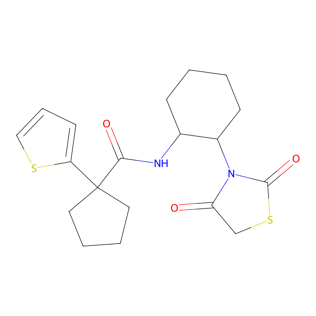 N-(2-(2,4-dioxothiazolidin-3-yl)cyclohexyl)-1-(thiophen-2-yl)cyclopentanecarboxamide molecular structure, CAS 1207008-80-7