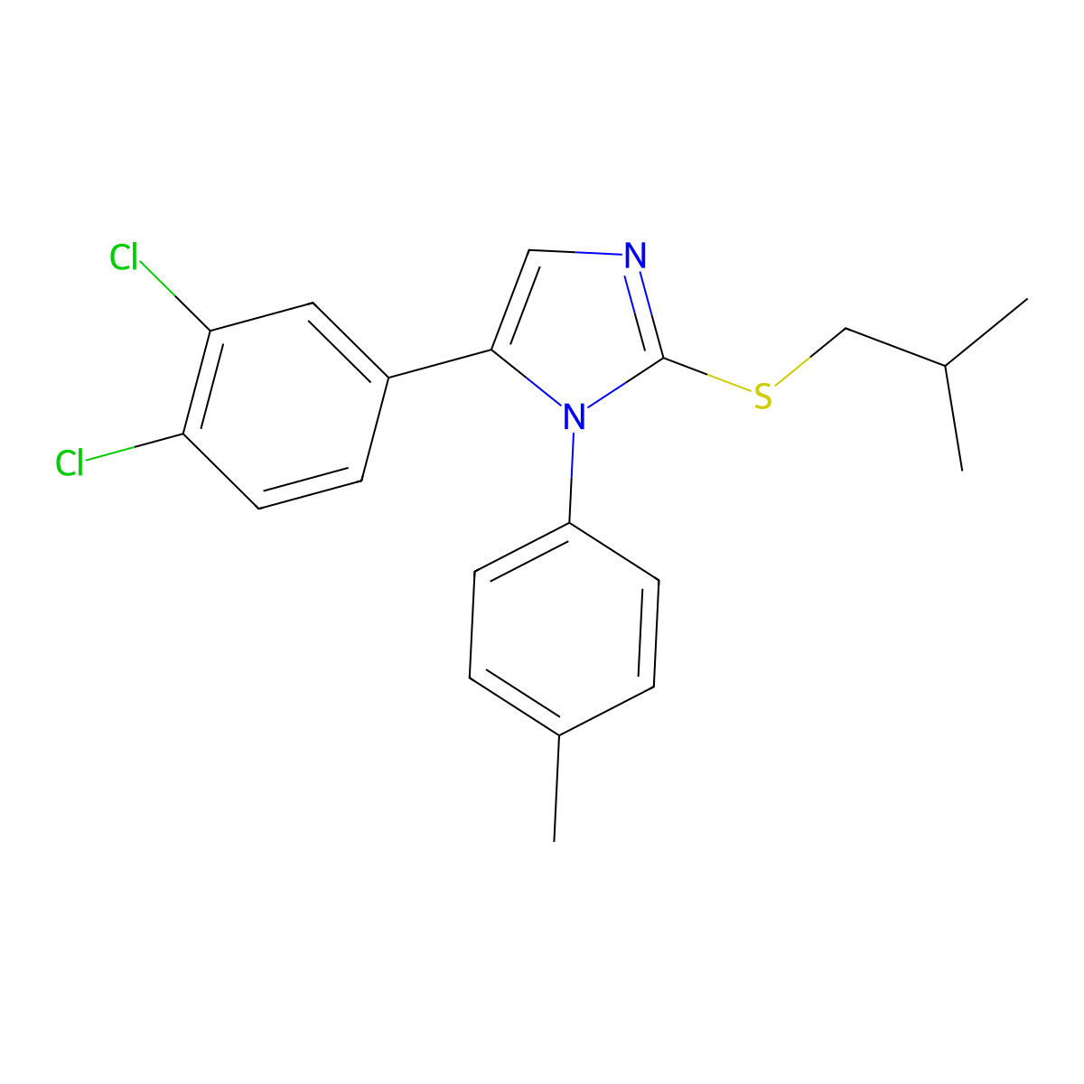 5-(3,4-dichlorophenyl)-2-(isobutylthio)-1-(p-tolyl)-1H-imidazole molecular structure, CAS 1207008-86-3