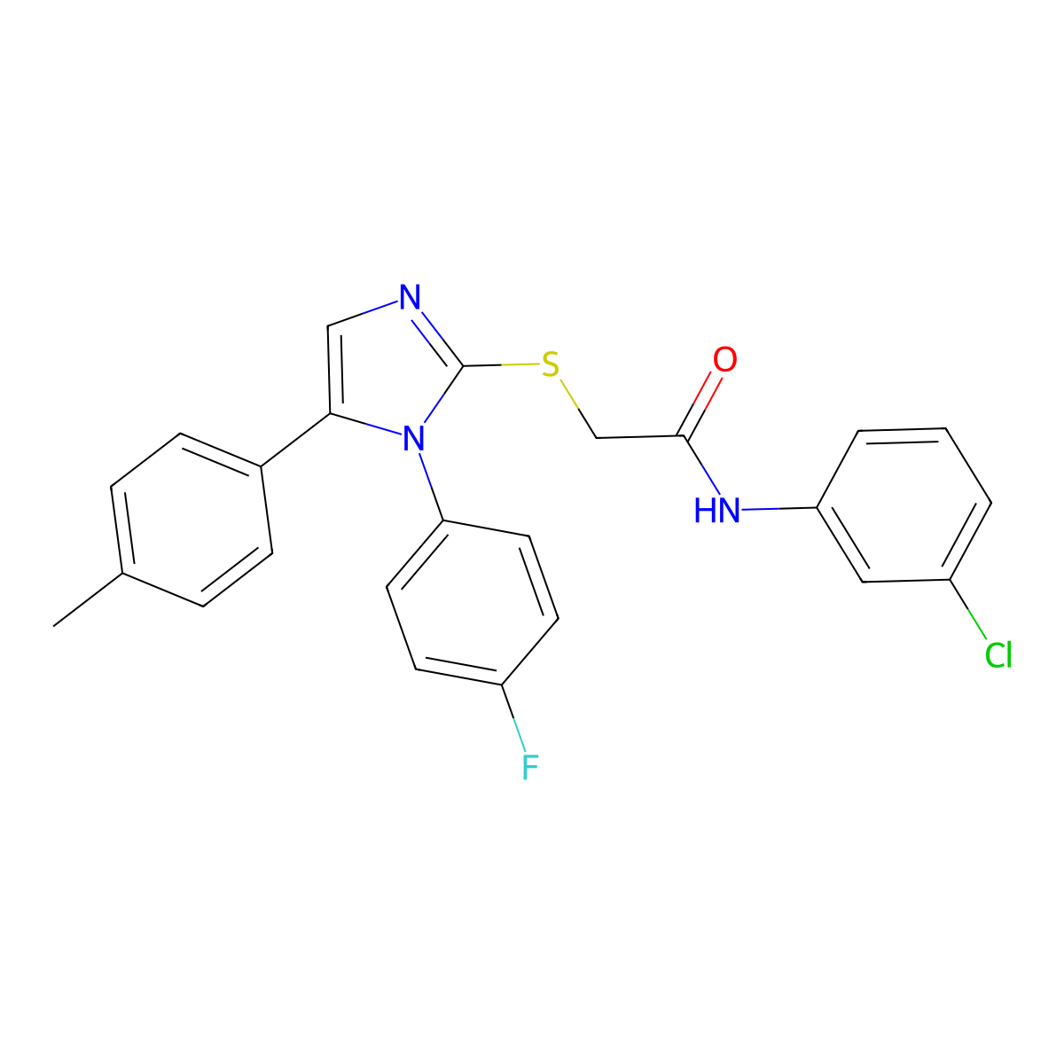 N-(3-chlorophenyl)-2-((1-(4-fluorophenyl)-5-(p-tolyl)-1H-imidazol-2-yl)thio)acetamide molecular structure, CAS 1207008-91-0
