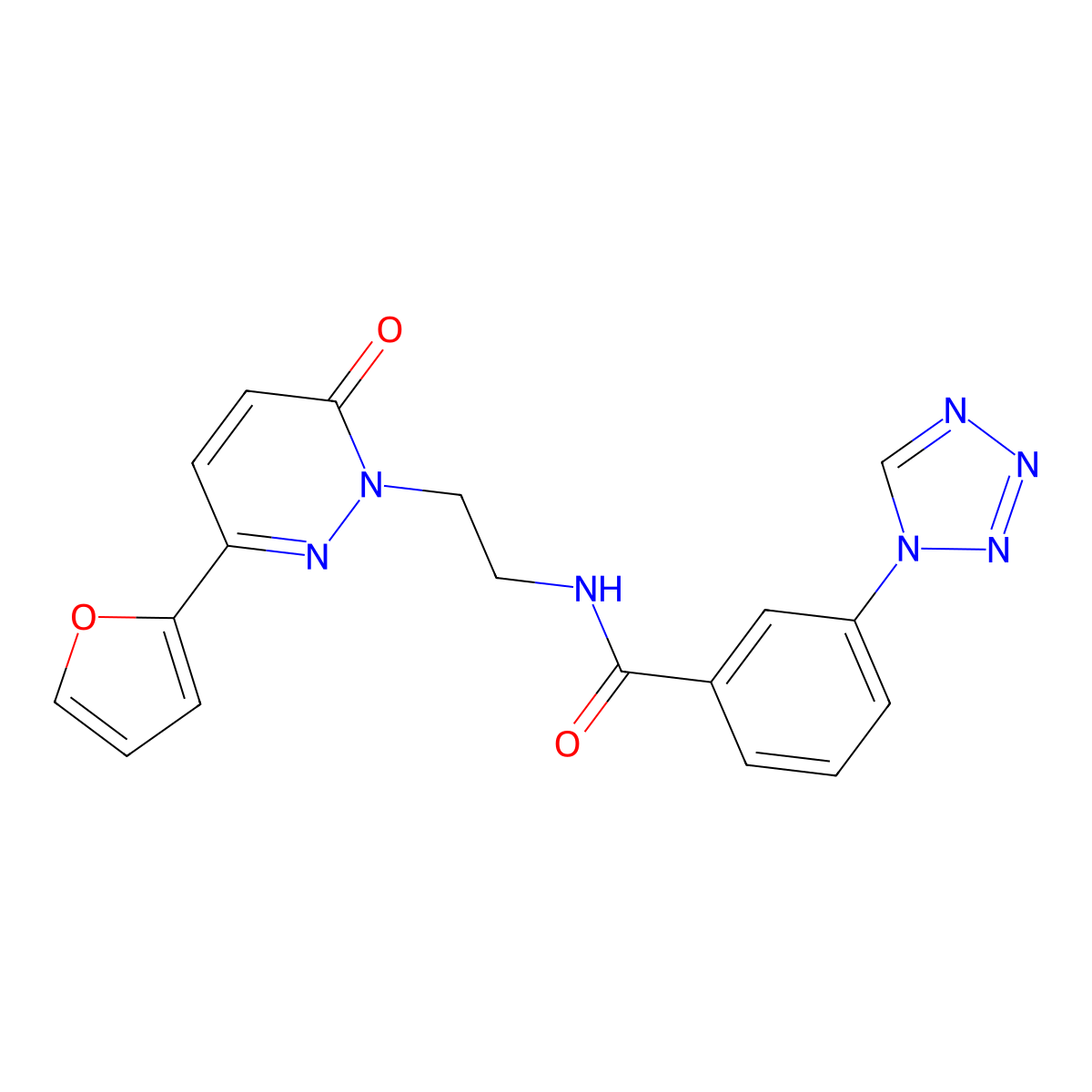 N-(2-(3-(furan-2-yl)-6-oxopyridazin-1(6H)-yl)ethyl)-3-(1H-tetrazol-1-yl)benzamide molecular structure, CAS 1207008-92-1