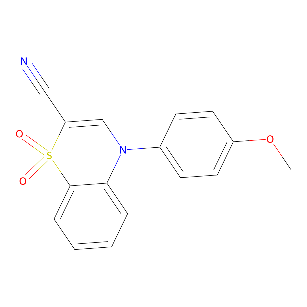 4-(4-methoxyphenyl)-4H-benzo[b][1,4]thiazine-2-carbonitrile 1,1-dioxide molecular structure, CAS 1207008-94-3