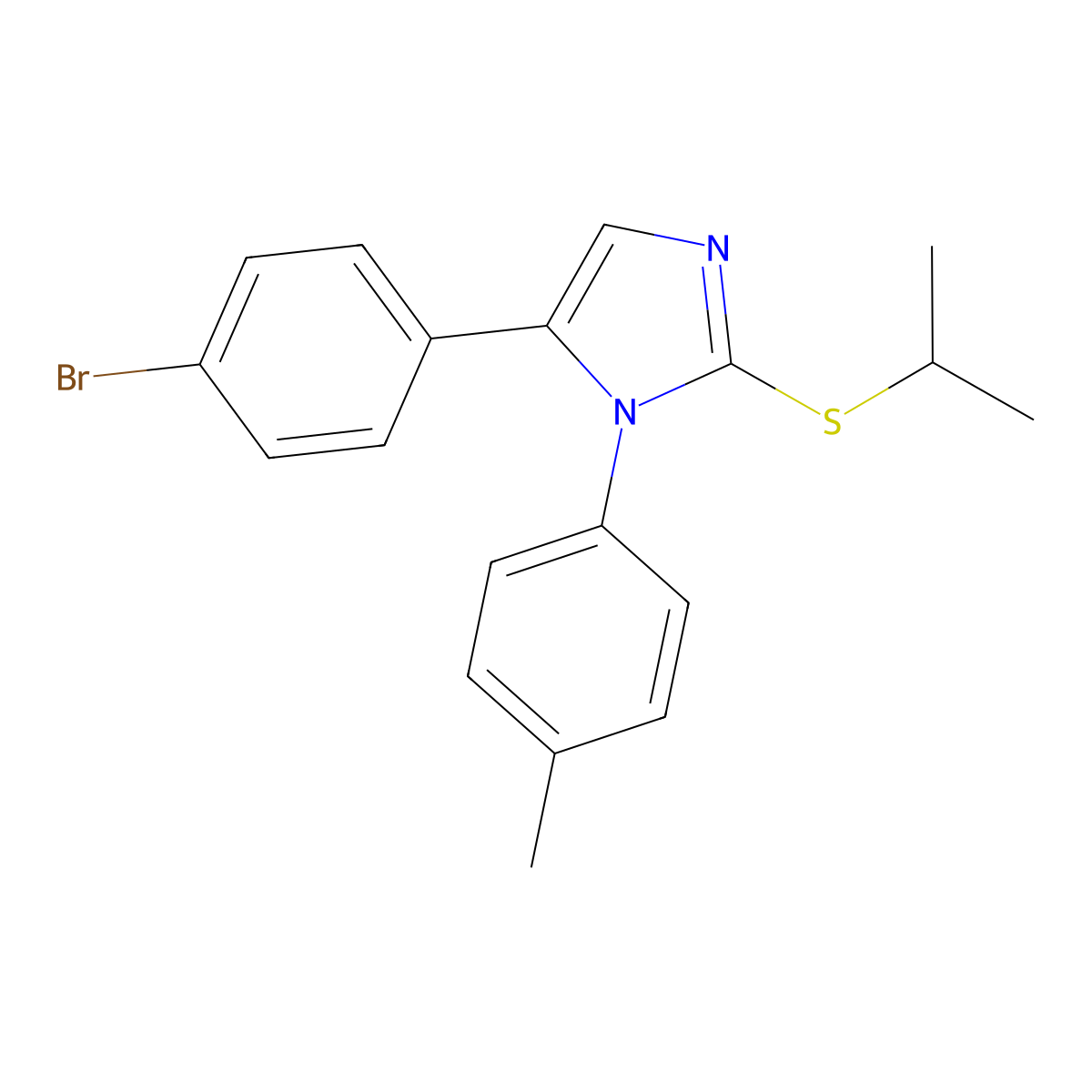 5-(4-bromophenyl)-2-(isopropylthio)-1-(p-tolyl)-1H-imidazole molecular structure, CAS 1207008-96-5