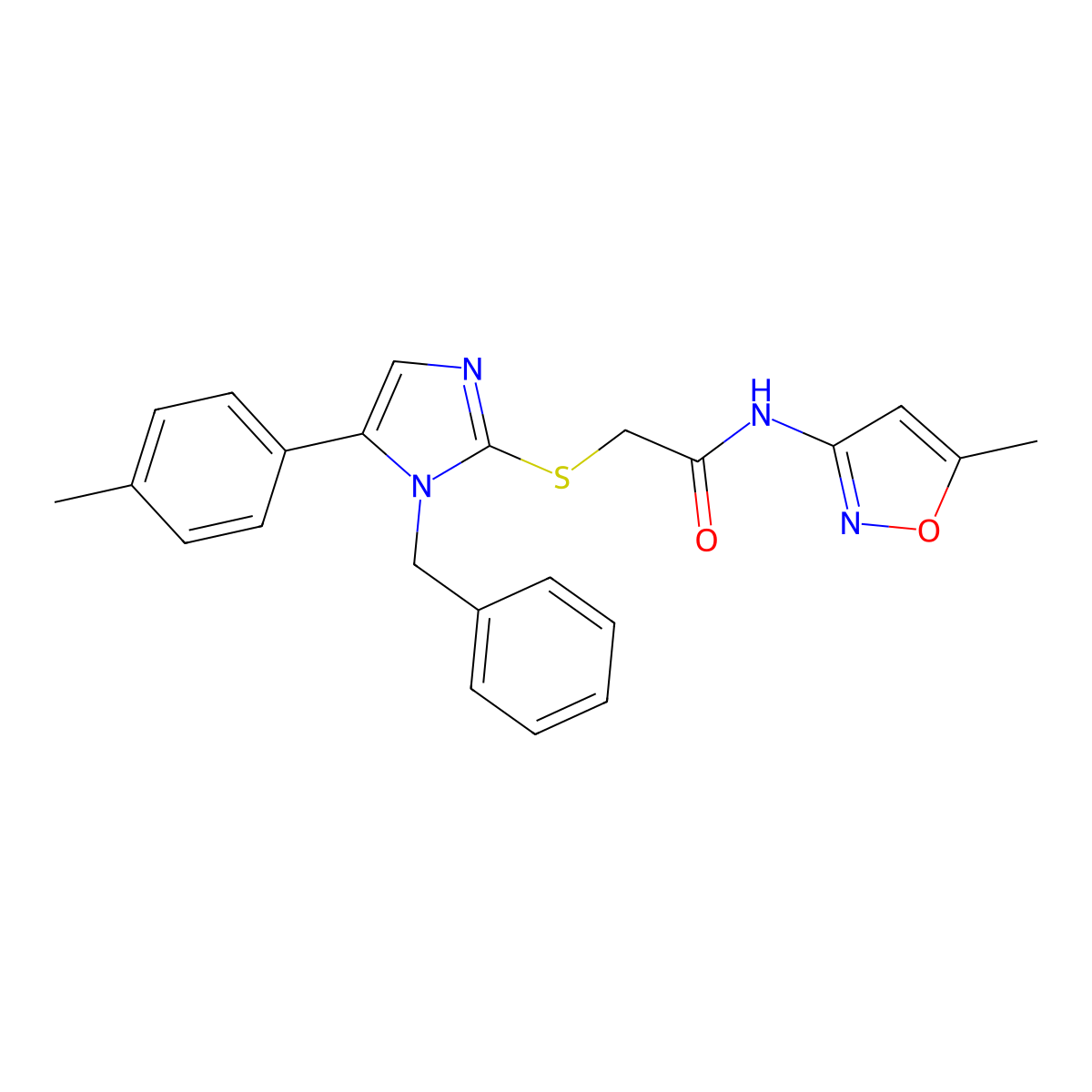 2-((1-benzyl-5-(p-tolyl)-1H-imidazol-2-yl)thio)-N-(5-methylisoxazol-3-yl)acetamide molecular structure, CAS 1207008-99-8