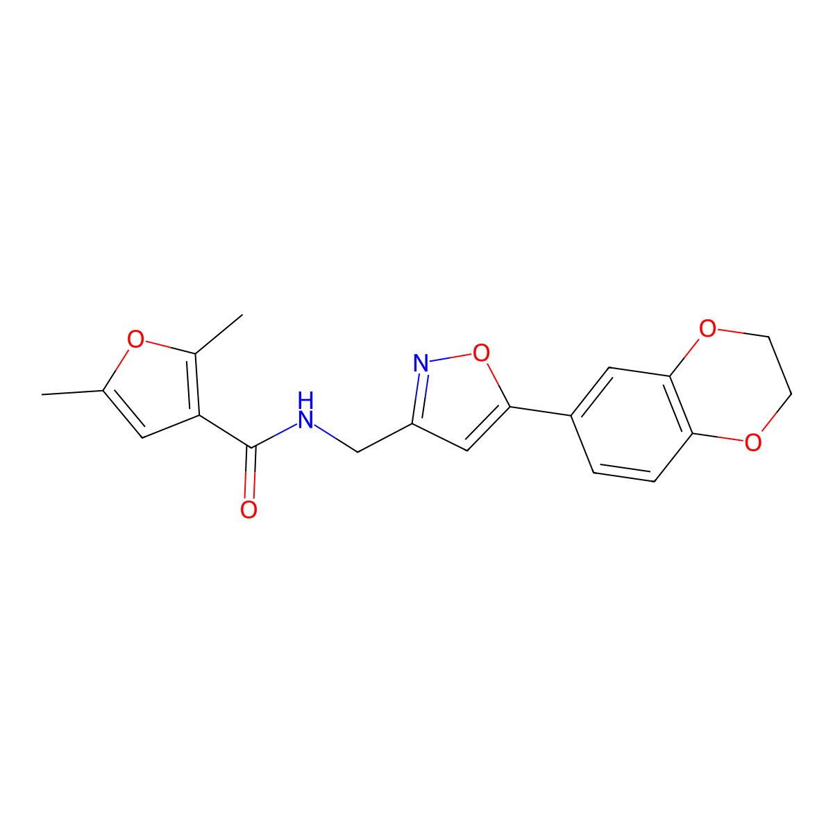 N-((5-(2,3-dihydrobenzo[b][1,4]dioxin-6-yl)isoxazol-3-yl)methyl)-2,5-dimethylfuran-3-carboxamide molecular structure, CAS 1207009-04-8