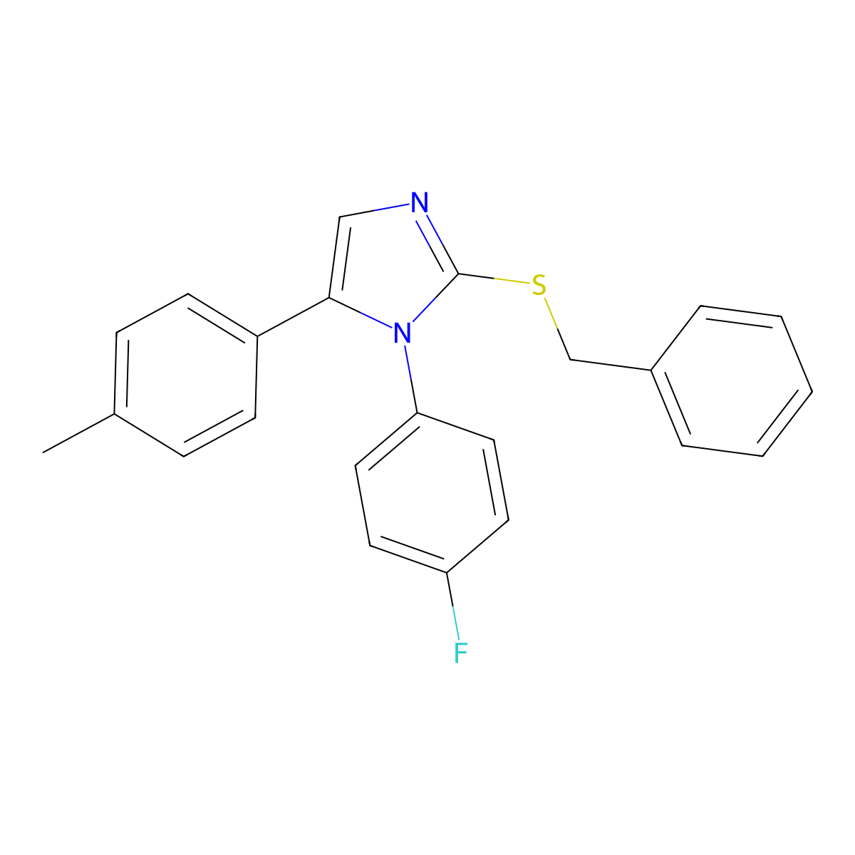 2-(benzylthio)-1-(4-fluorophenyl)-5-(p-tolyl)-1H-imidazole molecular structure, CAS 1207009-05-9