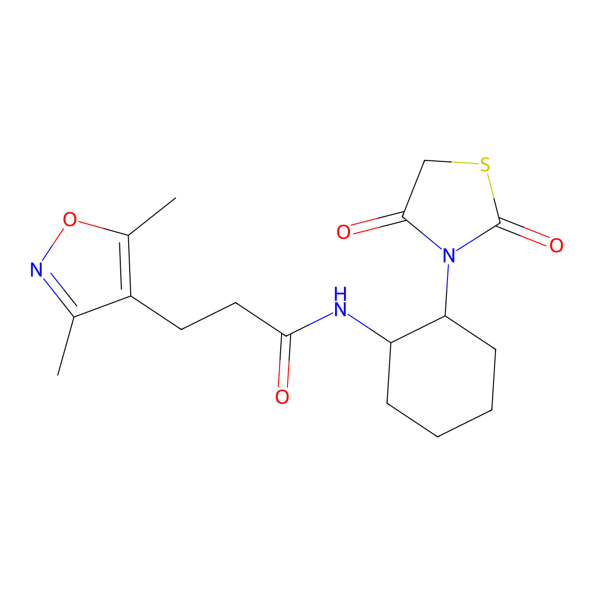 3-(3,5-dimethylisoxazol-4-yl)-N-(2-(2,4-dioxothiazolidin-3-yl)cyclohexyl)propanamide molecular structure, CAS 1207009-06-0