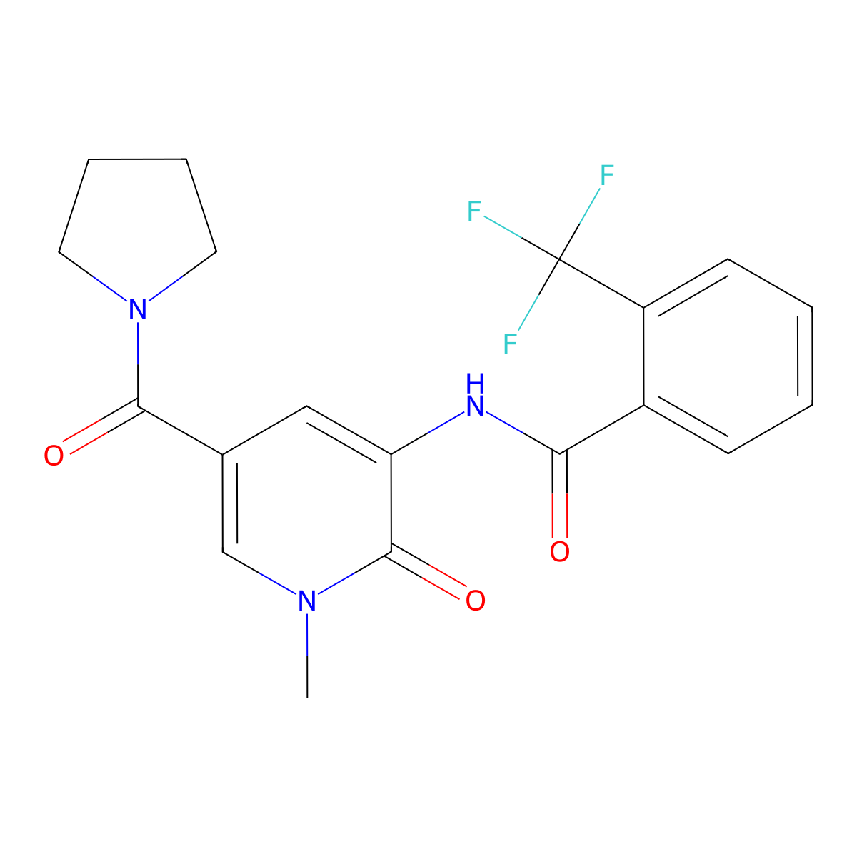 N-[1-methyl-2-oxo-5-(pyrrolidine-1-carbonyl)-1,2-dihydropyridin-3-yl]-2-(trifluoromethyl)benzamide molecular structure, CAS 1207009-14-0