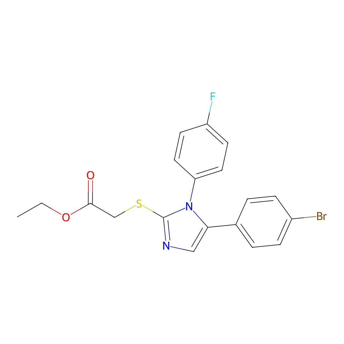 ethyl 2-((5-(4-bromophenyl)-1-(4-fluorophenyl)-1H-imidazol-2-yl)thio)acetate molecular structure, CAS 1207009-19-5