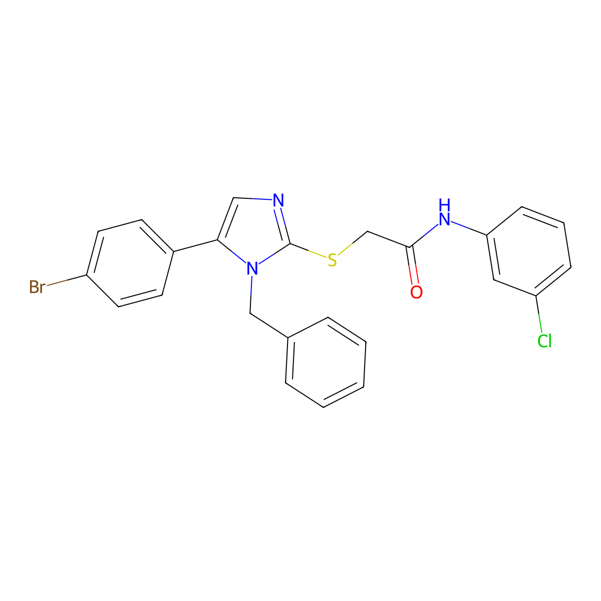 2-((1-benzyl-5-(4-bromophenyl)-1H-imidazol-2-yl)thio)-N-(3-chlorophenyl)acetamide molecular structure, CAS 1207009-21-9