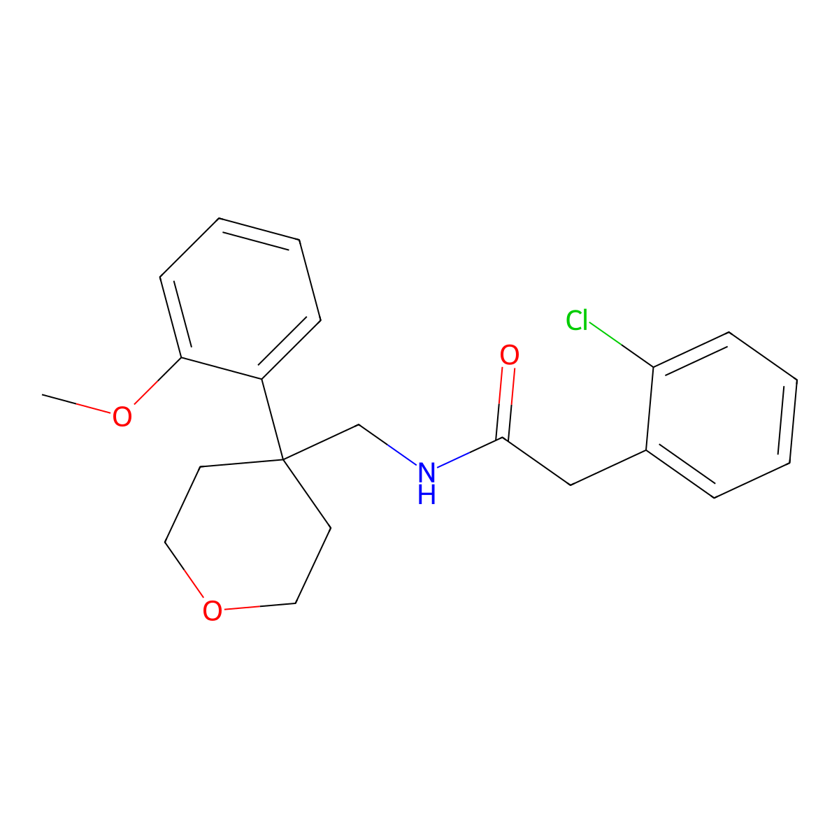 2-(2-chlorophenyl)-N-((4-(2-methoxyphenyl)tetrahydro-2H-pyran-4-yl)methyl)acetamide molecular structure, CAS 1207009-22-0