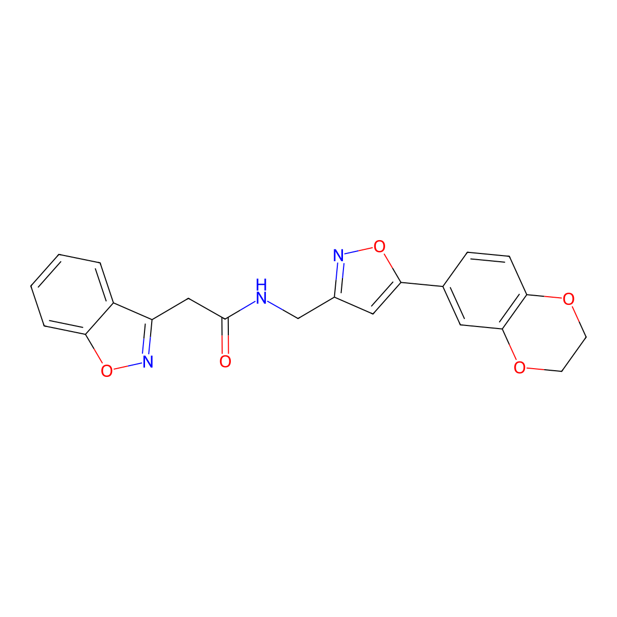 2-(benzo[d]isoxazol-3-yl)-N-((5-(2,3-dihydrobenzo[b][1,4]dioxin-6-yl)isoxazol-3-yl)methyl)acetamide molecular structure, CAS 1207009-23-1