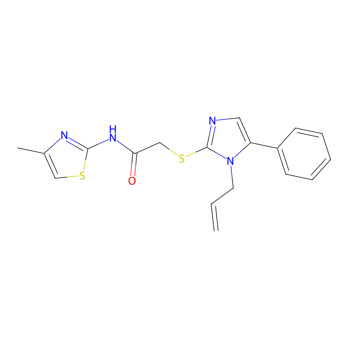 2-((1-allyl-5-phenyl-1H-imidazol-2-yl)thio)-N-(4-methylthiazol-2-yl)acetamide molecular structure, CAS 1207009-25-3