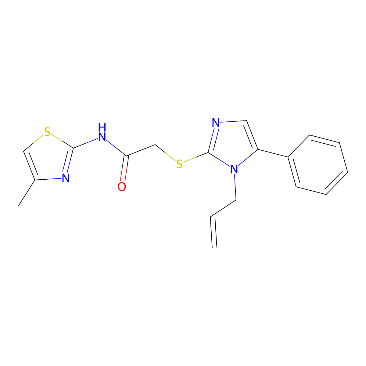 2-((1-allyl-5-phenyl-1H-imidazol-2-yl)thio)-N-(4-methylthiazol-2-yl)acetamide molecular structure, CAS 1207009-25-3