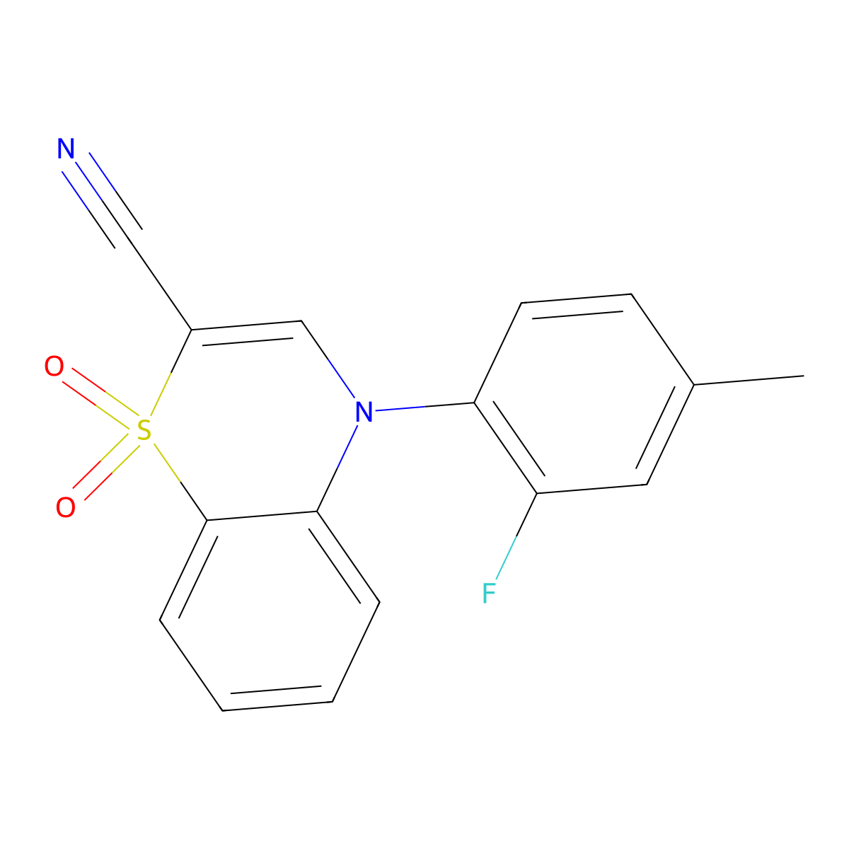4-(2-fluoro-4-methylphenyl)-4H-1,4-benzothiazine-2-carbonitrile 1,1-dioxide molecular structure, CAS 1207009-28-6