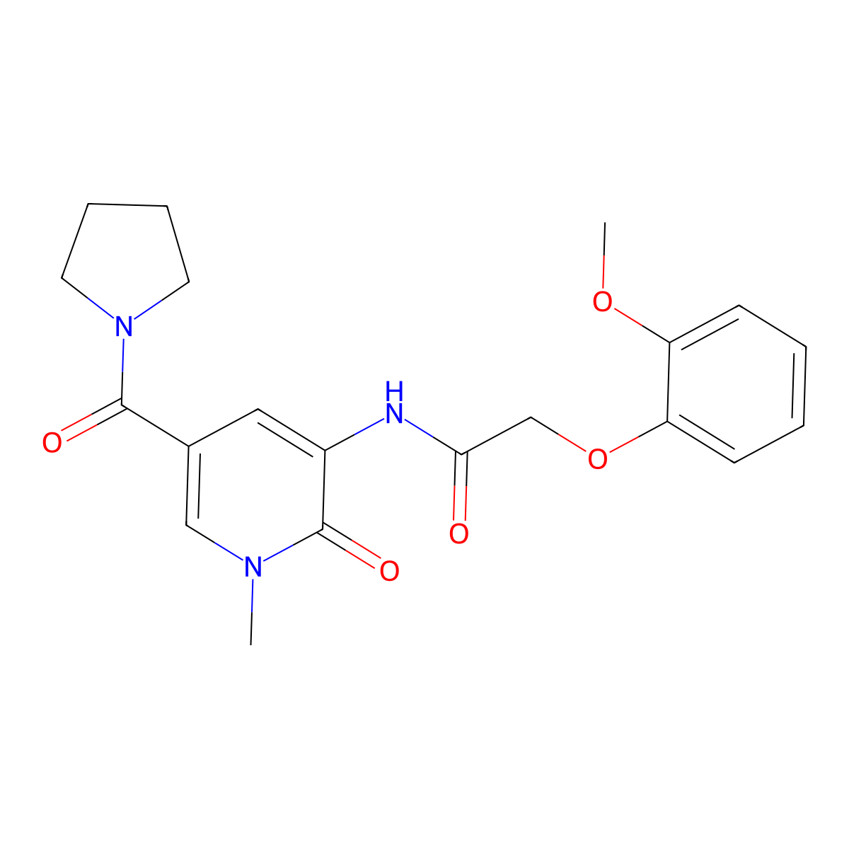 2-(2-methoxyphenoxy)-N-[1-methyl-2-oxo-5-(pyrrolidine-1-carbonyl)-1,2-dihydropyridin-3-yl]acetamide molecular structure, CAS 1207009-29-7