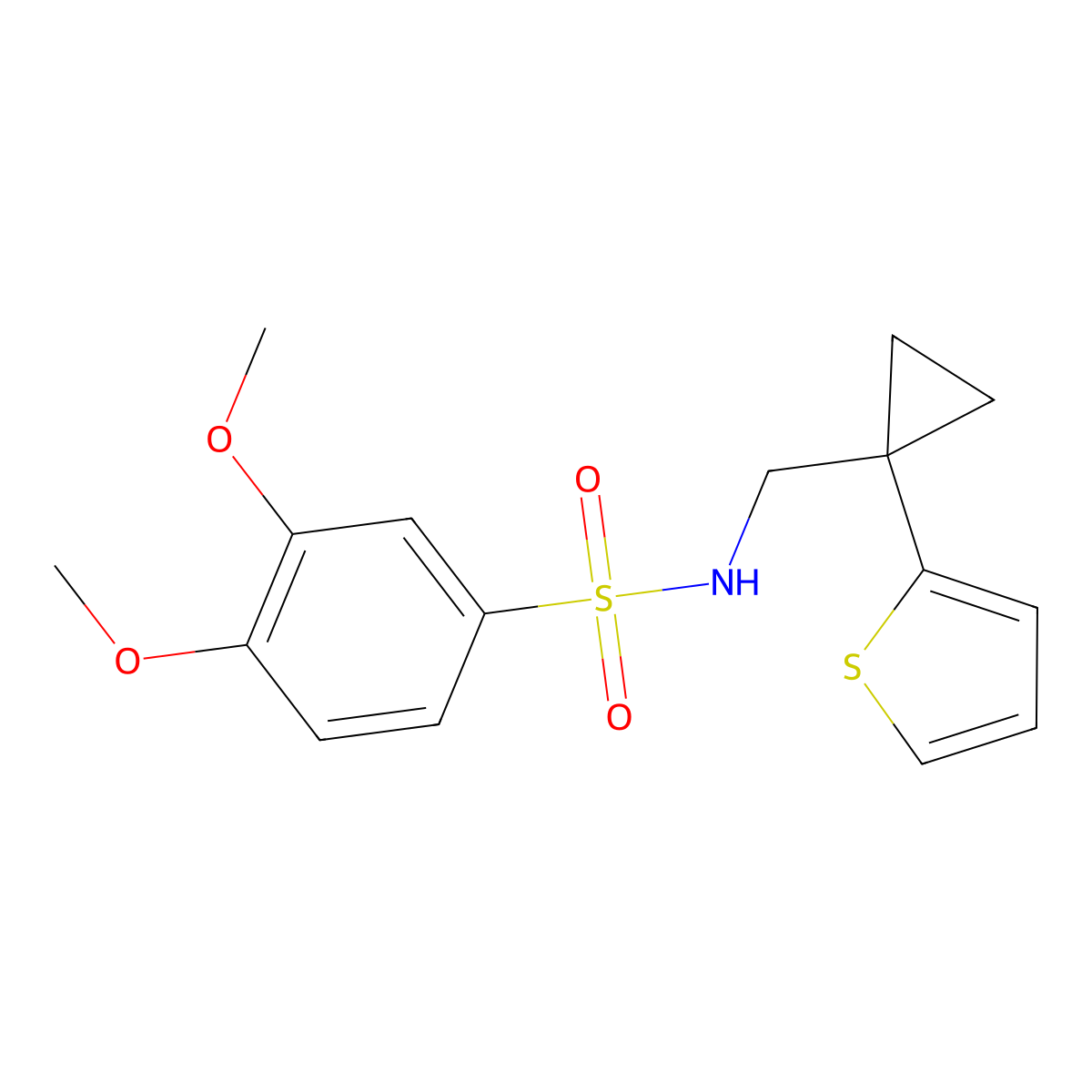 3,4-dimethoxy-N-((1-(thiophen-2-yl)cyclopropyl)methyl)benzenesulfonamide molecular structure, CAS 1207009-31-1