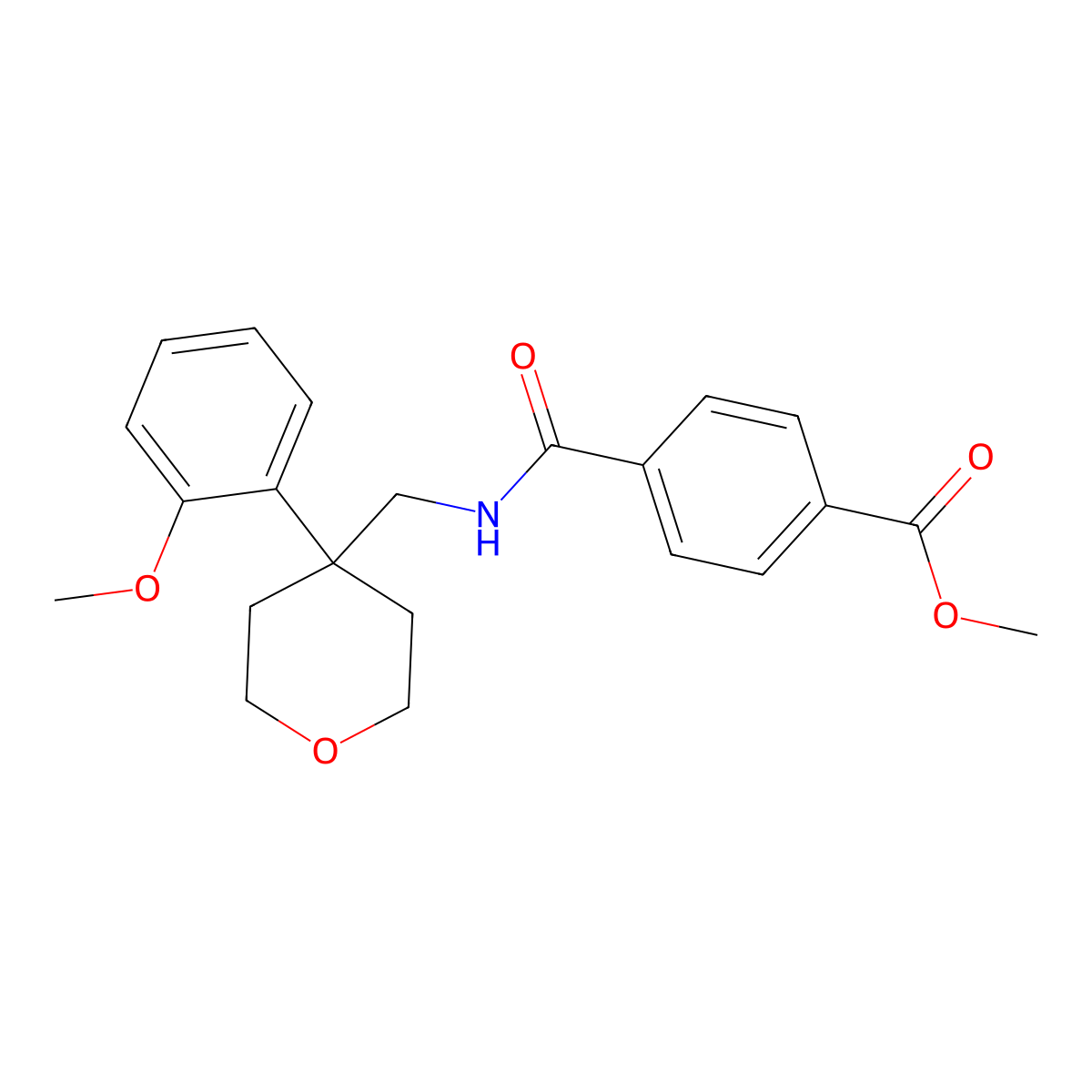 methyl 4-(((4-(2-methoxyphenyl)tetrahydro-2H-pyran-4-yl)methyl)carbamoyl)benzoate molecular structure, CAS 1207009-33-3