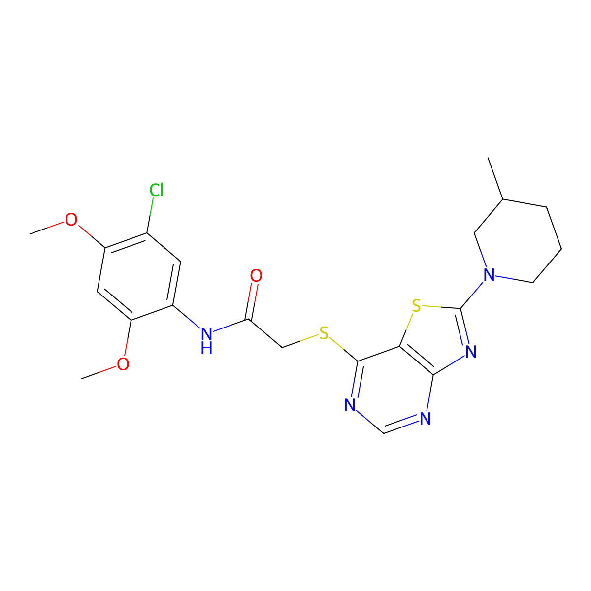 N-(5-chloro-2,4-dimethoxyphenyl)-2-((2-(3-methylpiperidin-1-yl)thiazolo[4,5-d]pyrimidin-7-yl)thio)acetamide molecular structure, CAS 1207009-39-9