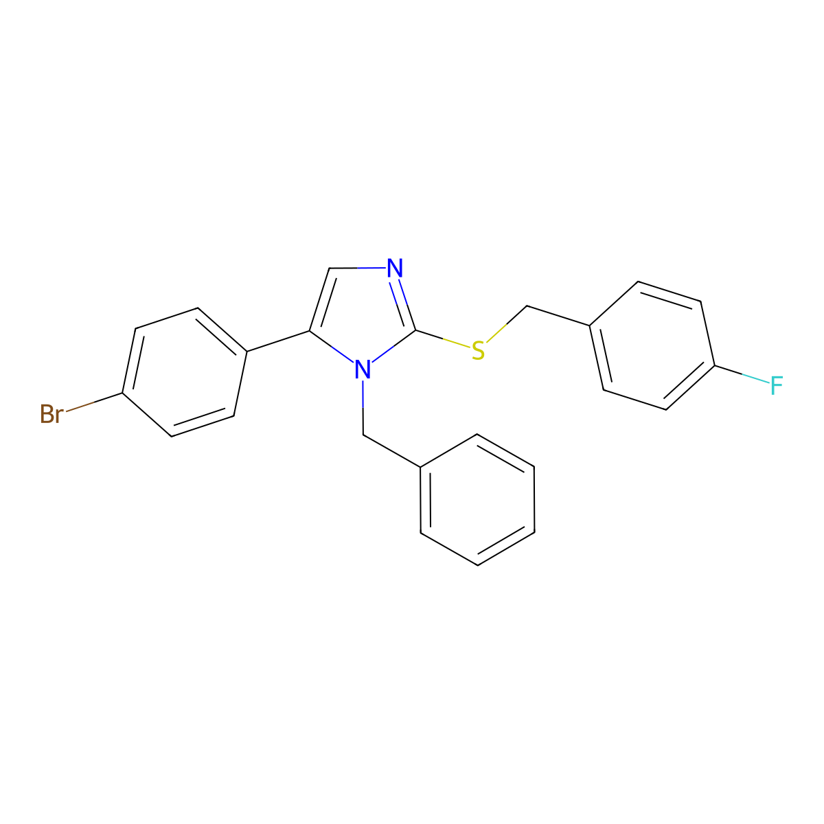 1-benzyl-5-(4-bromophenyl)-2-((4-fluorobenzyl)thio)-1H-imidazole molecular structure, CAS 1207009-40-2
