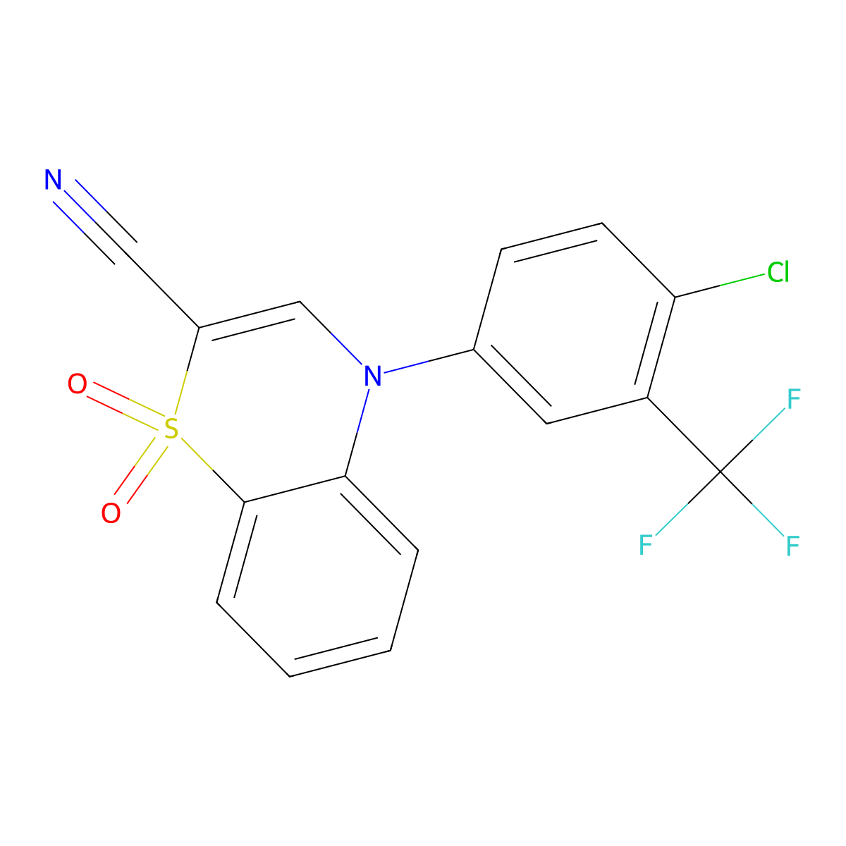 4-(4-chloro-3-(trifluoromethyl)phenyl)-4H-benzo[b][1,4]thiazine-2-carbonitrile 1,1-dioxide molecular structure, CAS 1207009-43-5