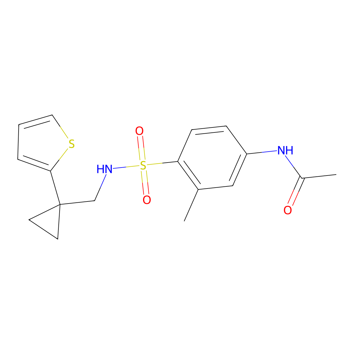 N-(3-methyl-4-(N-((1-(thiophen-2-yl)cyclopropyl)methyl)sulfamoyl)phenyl)acetamide molecular structure, CAS 1207009-48-0