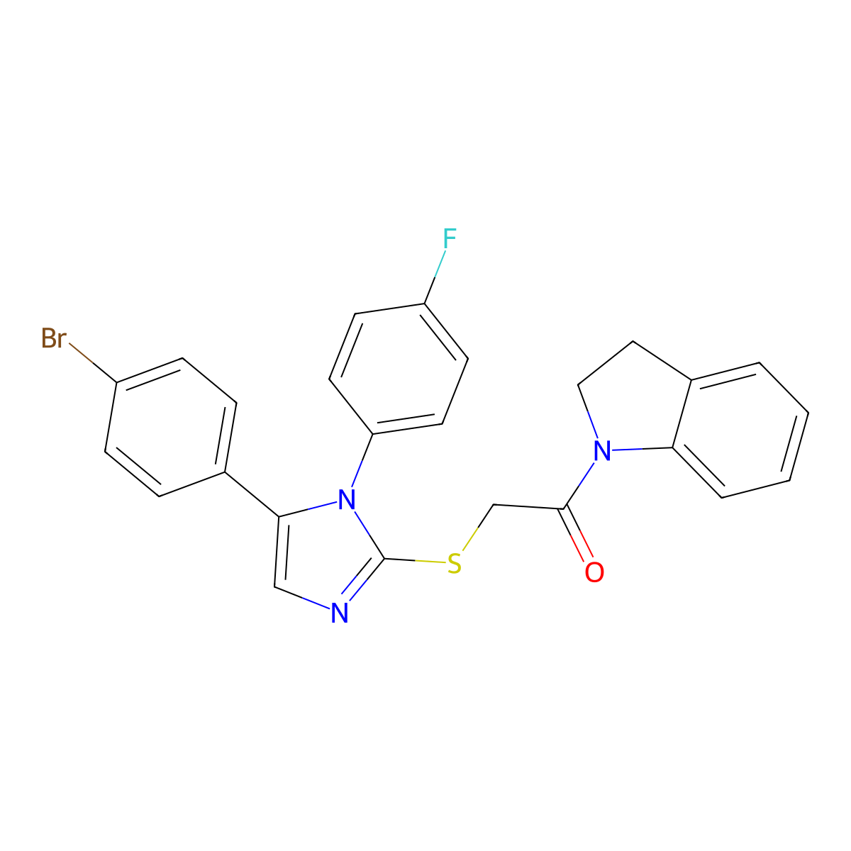 2-((5-(4-bromophenyl)-1-(4-fluorophenyl)-1H-imidazol-2-yl)thio)-1-(indolin-1-yl)ethanone molecular structure, CAS 1207009-49-1