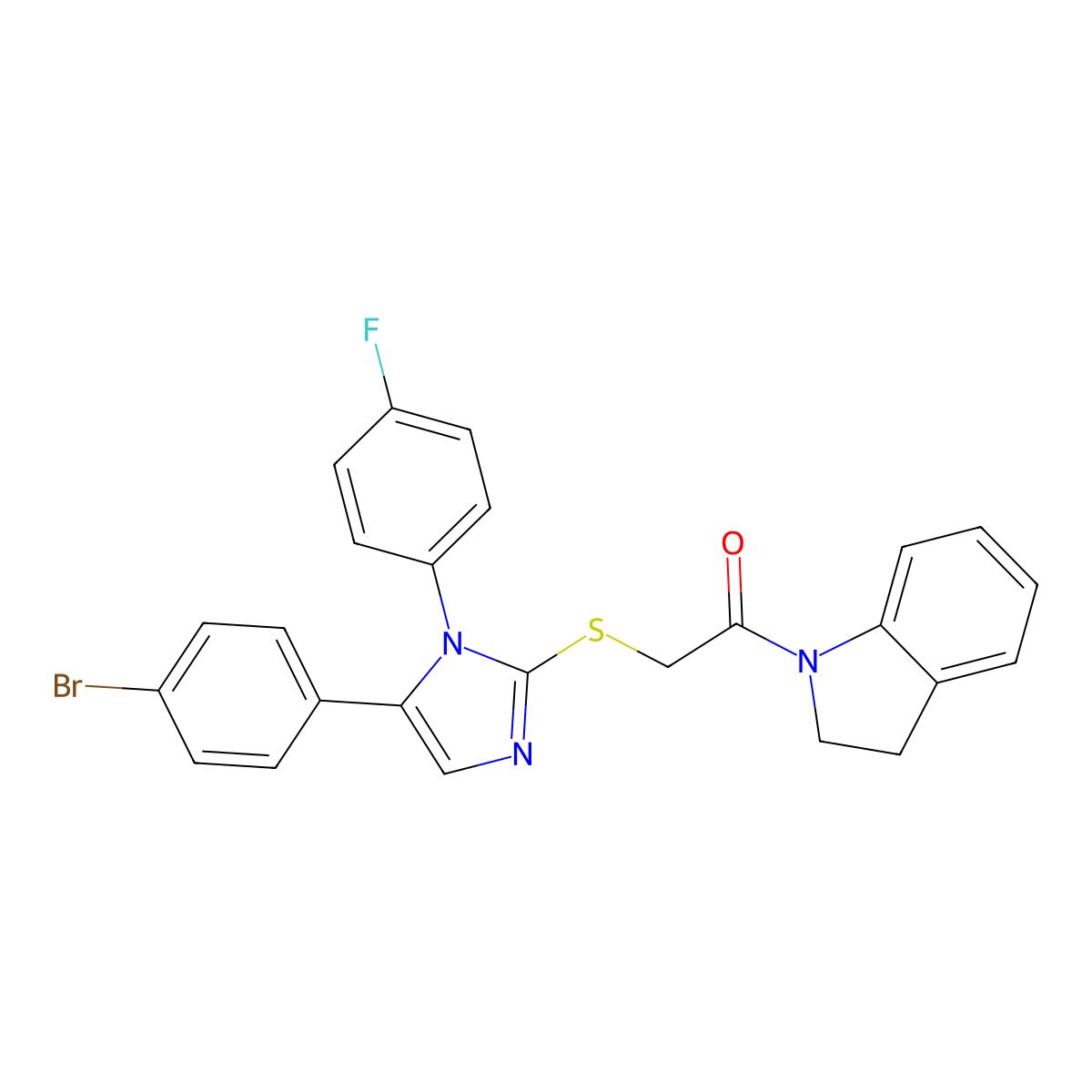 2-((5-(4-bromophenyl)-1-(4-fluorophenyl)-1H-imidazol-2-yl)thio)-1-(indolin-1-yl)ethanone molecular structure, CAS 1207009-49-1