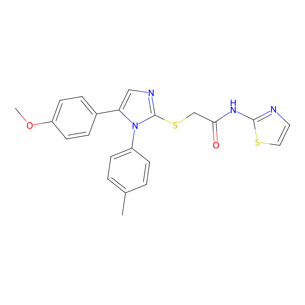 2-((5-(4-methoxyphenyl)-1-(p-tolyl)-1H-imidazol-2-yl)thio)-N-(thiazol-2-yl)acetamide molecular structure, CAS 1207009-53-7
