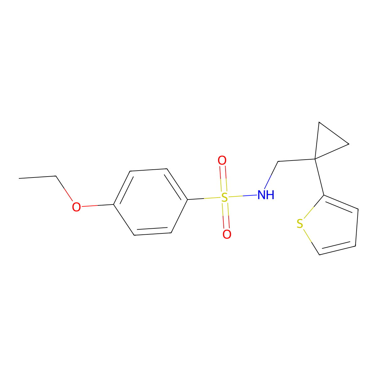 4-ethoxy-N-((1-(thiophen-2-yl)cyclopropyl)methyl)benzenesulfonamide molecular structure, CAS 1207009-54-8