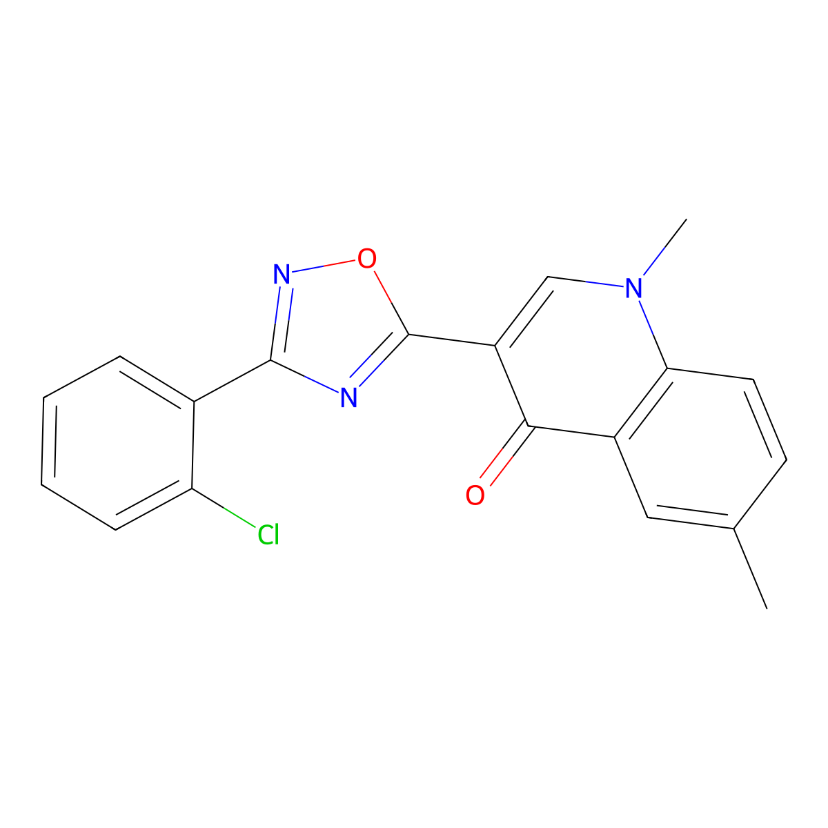 3-(3-(2-chlorophenyl)-1,2,4-oxadiazol-5-yl)-1,6-dimethylquinolin-4(1H)-one molecular structure, CAS 1207009-55-9