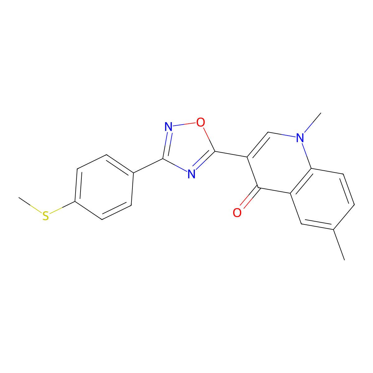 1,6-dimethyl-3-{3-[4-(methylsulfanyl)phenyl]-1,2,4-oxadiazol-5-yl}quinolin-4(1H)-one molecular structure, CAS 1207009-60-6