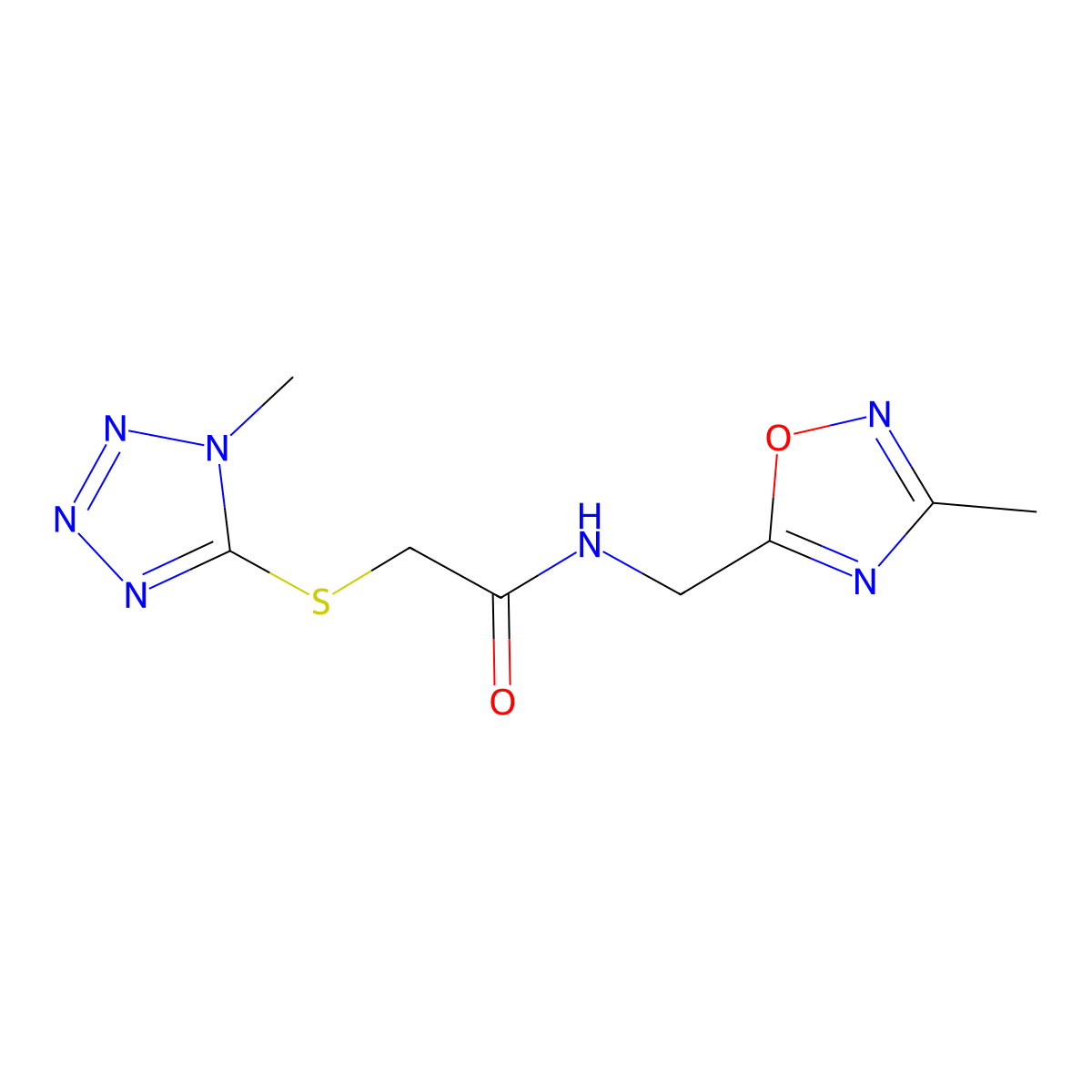 N-((3-methyl-1,2,4-oxadiazol-5-yl)methyl)-2-((1-methyl-1H-tetrazol-5-yl)thio)acetamide molecular structure, CAS 1207009-61-7