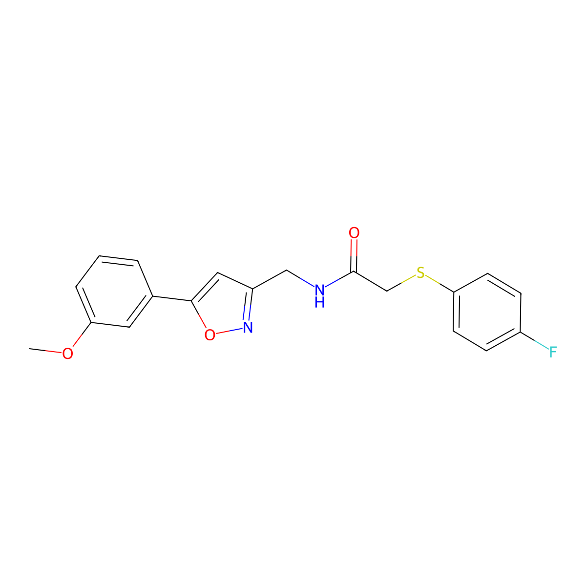 2-((4-fluorophenyl)thio)-N-((5-(3-methoxyphenyl)isoxazol-3-yl)methyl)acetamide molecular structure, CAS 1207009-62-8