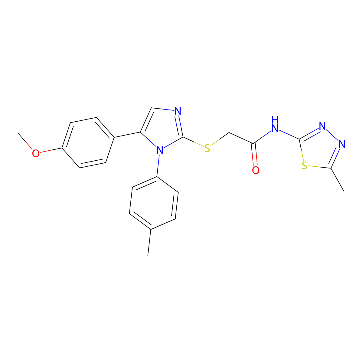 2-((5-(4-methoxyphenyl)-1-(p-tolyl)-1H-imidazol-2-yl)thio)-N-(5-methyl-1,3,4-thiadiazol-2-yl)acetamide molecular structure, CAS 1207009-65-1