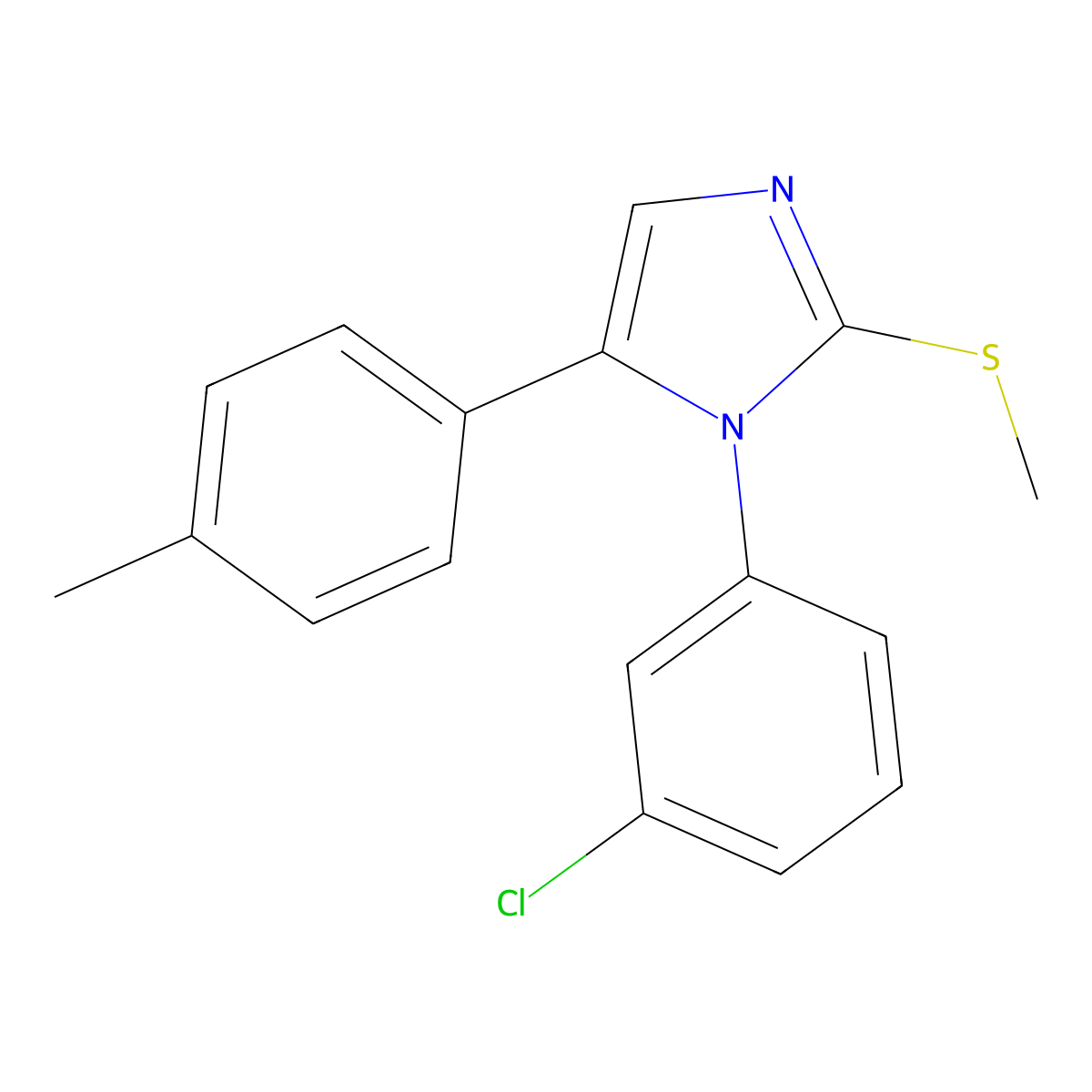 1-(3-chlorophenyl)-2-(methylthio)-5-(p-tolyl)-1H-imidazole molecular structure, CAS 1207009-66-2