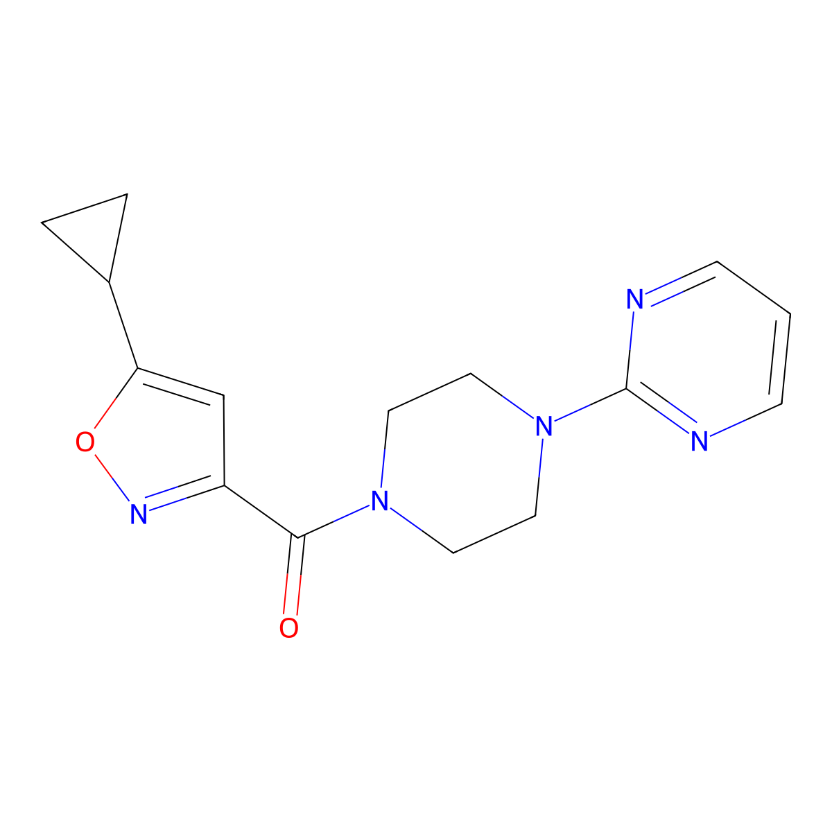 2-[4-(5-Cyclopropyl-1,2-oxazole-3-carbonyl)piperazin-1-yl]pyrimidine molecular structure, CAS 1207009-67-3