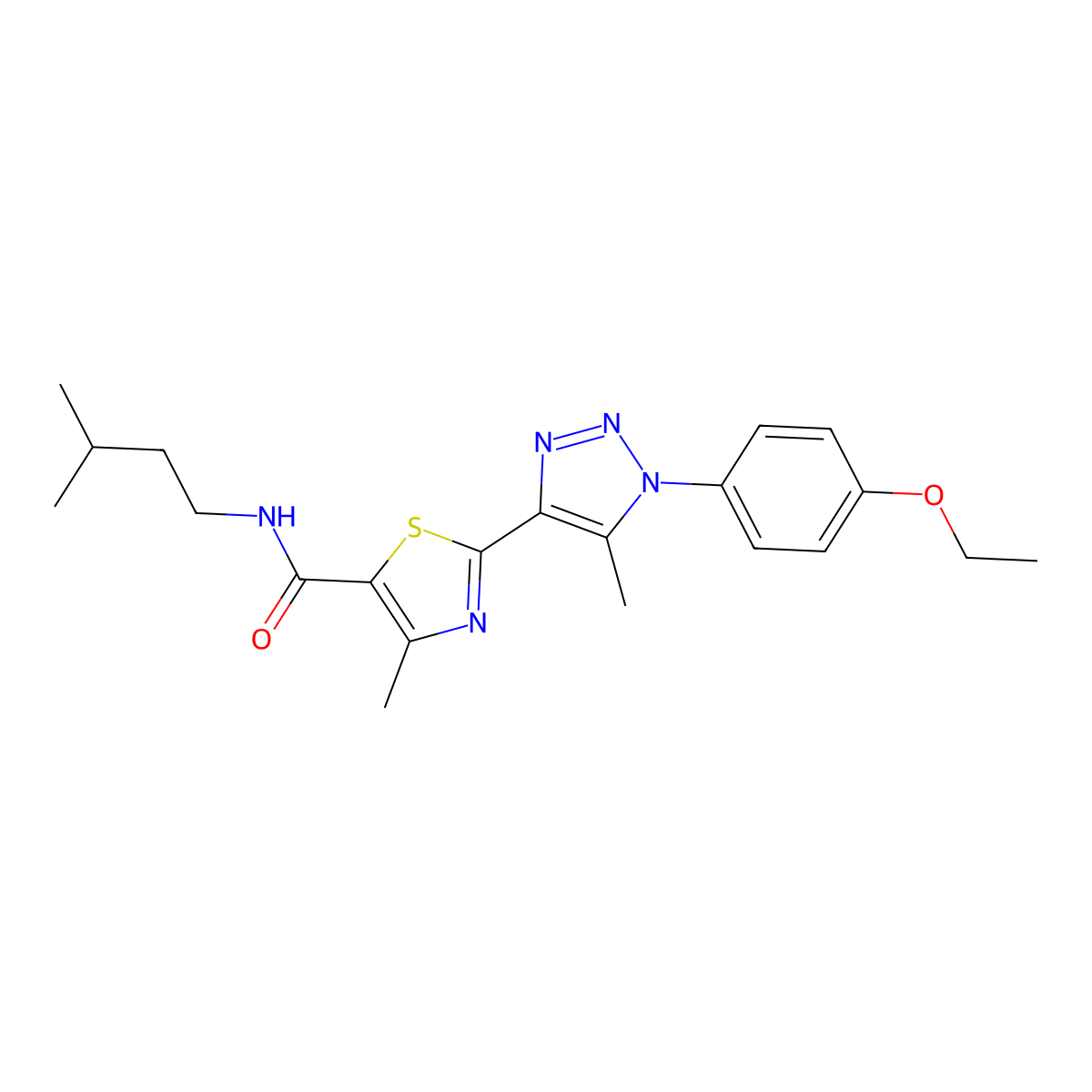 2-[1-(4-ethoxyphenyl)-5-methyl-1H-1,2,3-triazol-4-yl]-4-methyl-N-(3-methylbutyl)-1,3-thiazole-5-carboxamide molecular structure, CAS 1207009-73-1