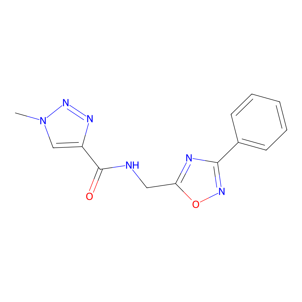 1-methyl-N-((3-phenyl-1,2,4-oxadiazol-5-yl)methyl)-1H-1,2,3-triazole-4-carboxamide molecular structure, CAS 1207009-76-4