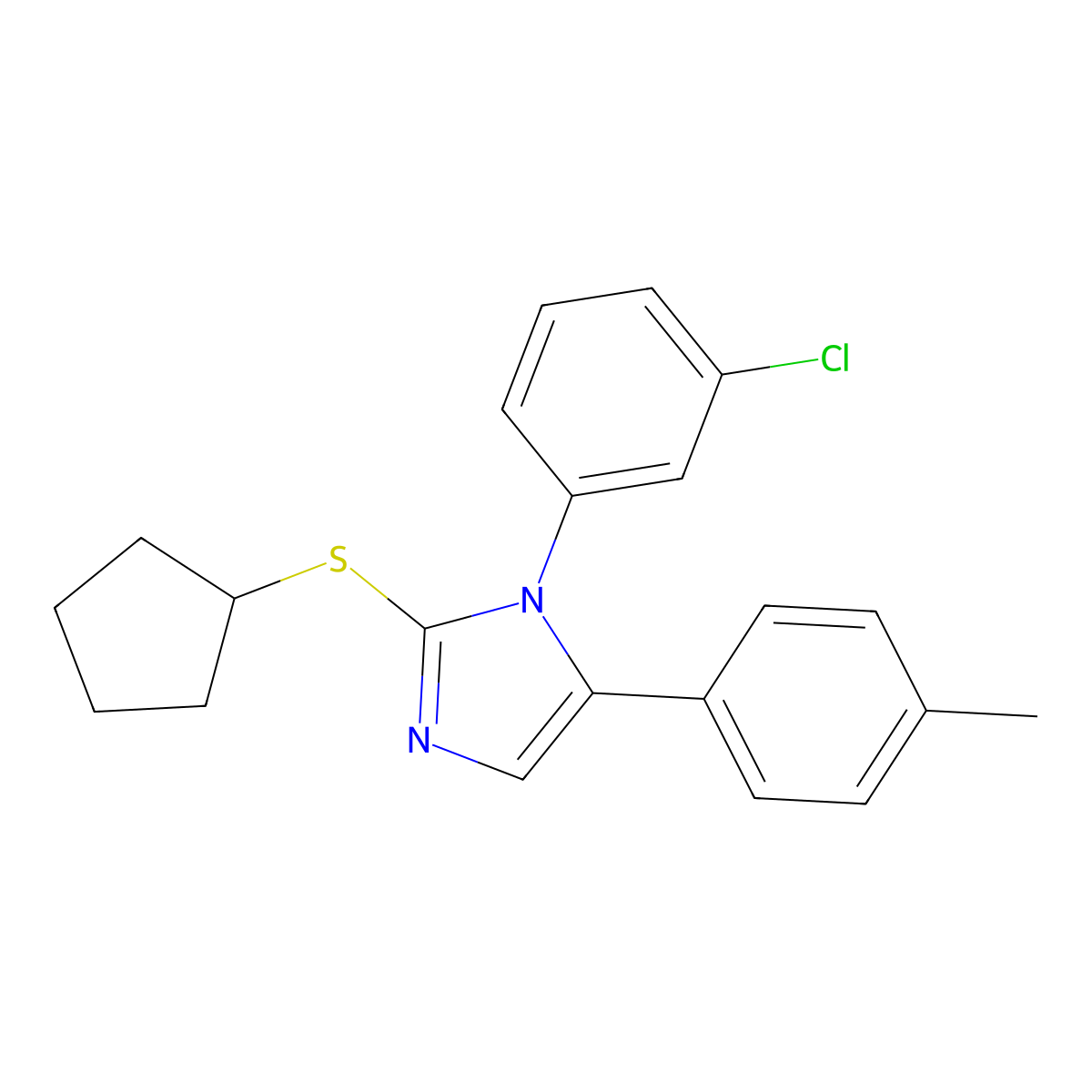 1-(3-chlorophenyl)-2-(cyclopentylthio)-5-(p-tolyl)-1H-imidazole molecular structure, CAS 1207009-77-5