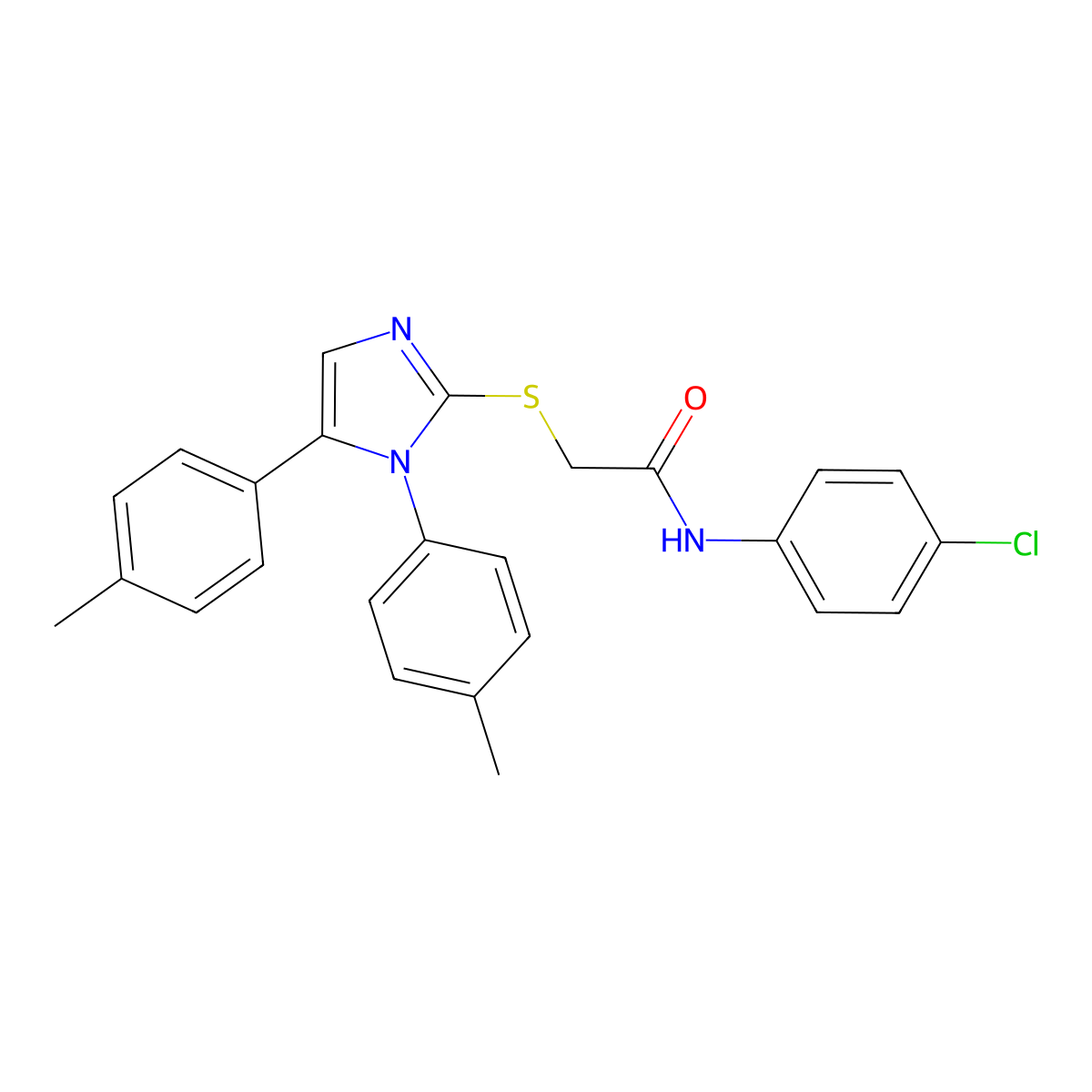 N-(4-chlorophenyl)-2-((1,5-di-p-tolyl-1H-imidazol-2-yl)thio)acetamide molecular structure, CAS 1207009-80-0