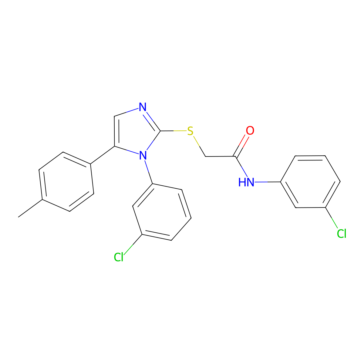N-(3-chlorophenyl)-2-((1-(3-chlorophenyl)-5-(p-tolyl)-1H-imidazol-2-yl)thio)acetamide molecular structure, CAS 1207009-87-7