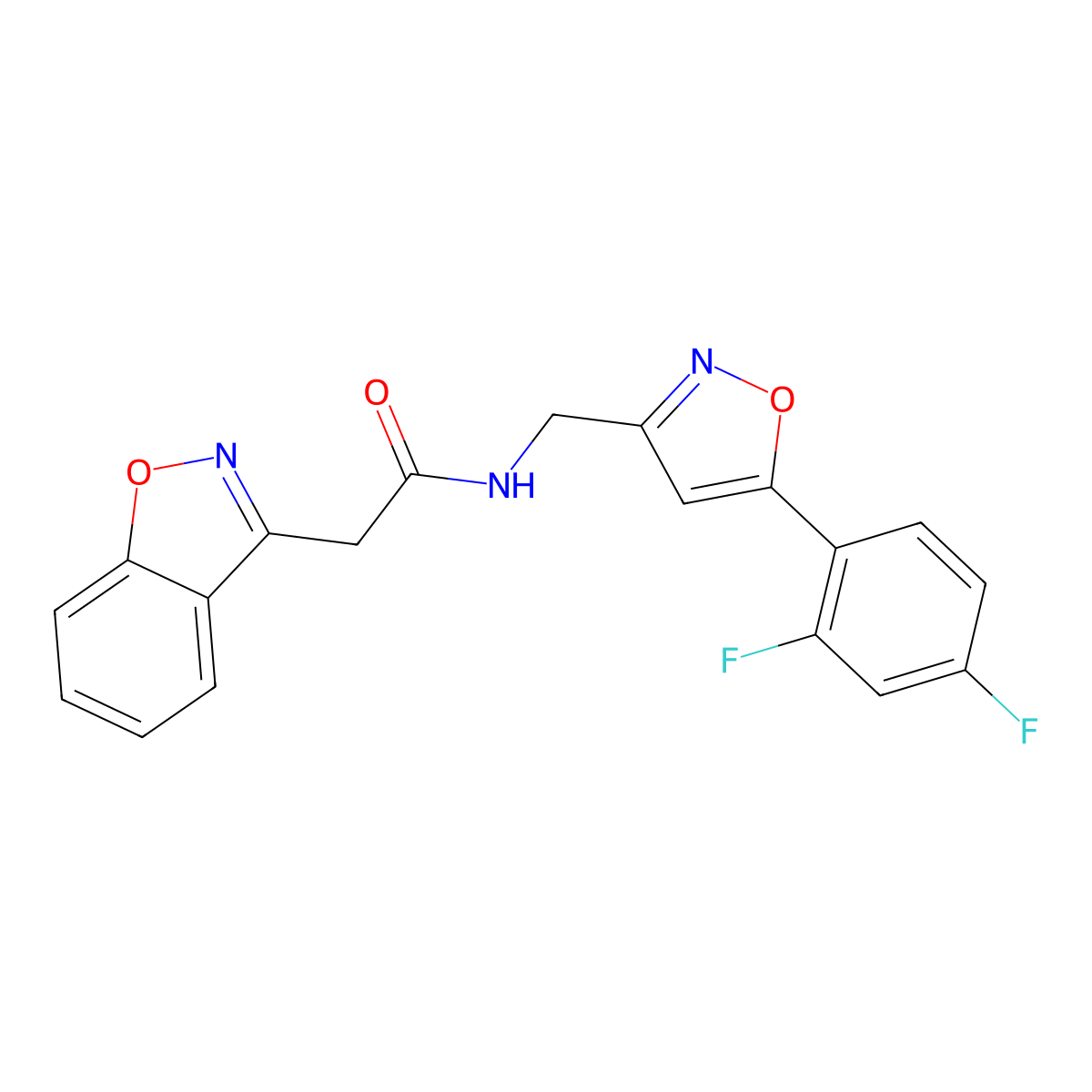 2-(benzo[d]isoxazol-3-yl)-N-((5-(2,4-difluorophenyl)isoxazol-3-yl)methyl)acetamide molecular structure, CAS 1207009-94-6