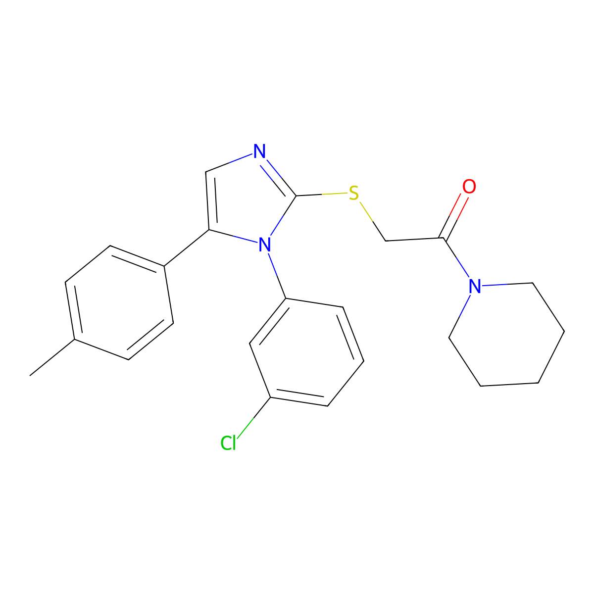 2-((1-(3-chlorophenyl)-5-(p-tolyl)-1H-imidazol-2-yl)thio)-1-(piperidin-1-yl)ethanone molecular structure, CAS 1207009-96-8