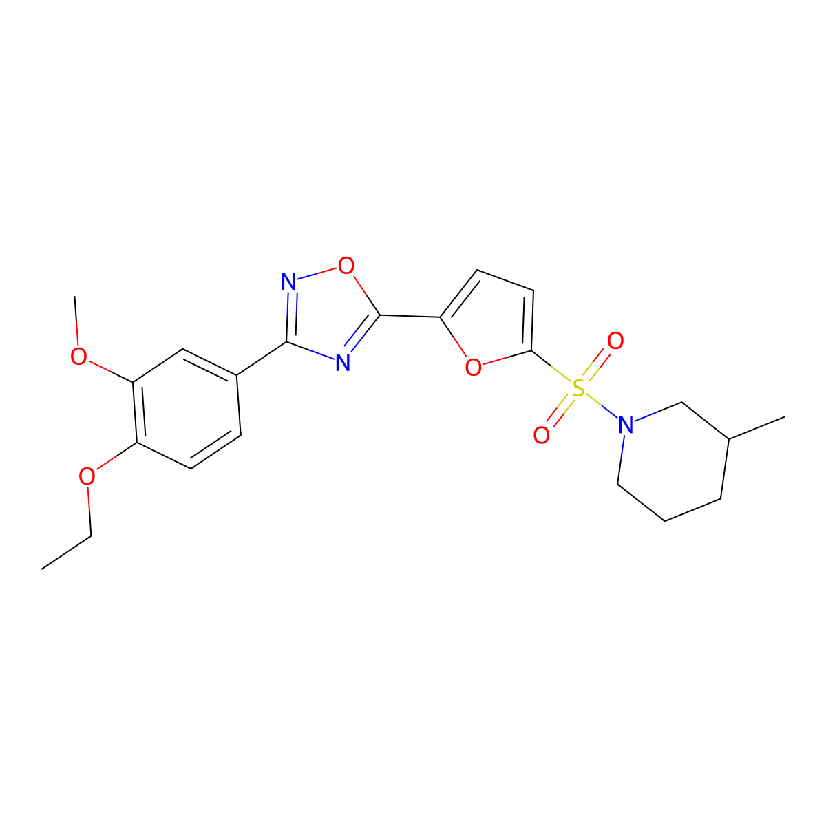3-(4-Ethoxy-3-methoxyphenyl)-5-(5-((3-methylpiperidin-1-yl)sulfonyl)furan-2-yl)-1,2,4-oxadiazole molecular structure, CAS 1207009-97-9